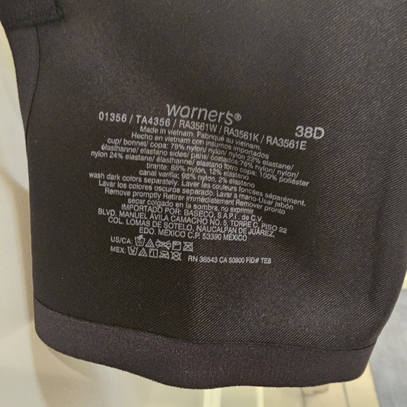 Warners Black No Side Effects Underarm-Smoothing Comfort Underwire Bra Size 38D - Picture 4 of 7